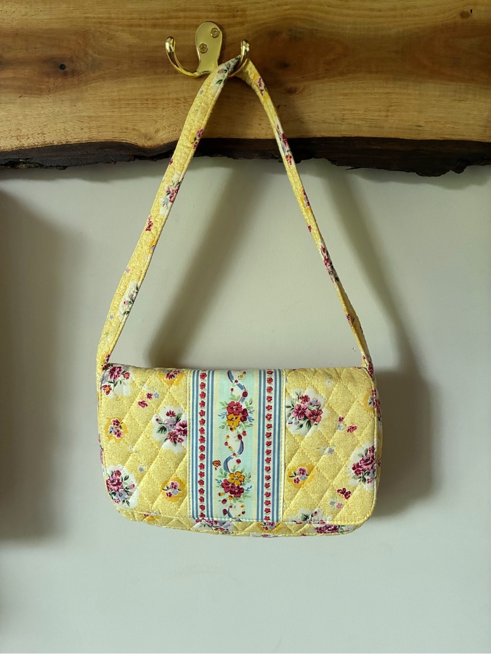 Cottagecore Butter Yellow Quilted Floral Shoulder Bag Baguette SoHo